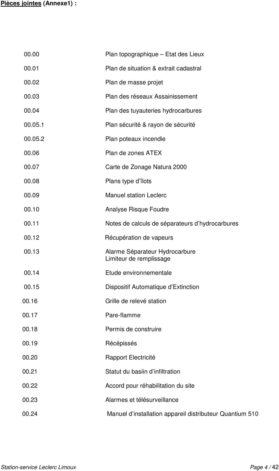 09 Manuel station Leclerc 00.10 Analyse Risque Foudre 00.11 Notes de calculs de séparateurs d hydrocarbures 00.12 Récupération de vapeurs 00.