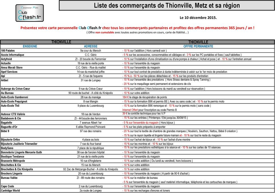 Liste des commerçants de Thionville, Metz et sa région - PDF Téléchargement  Gratuit