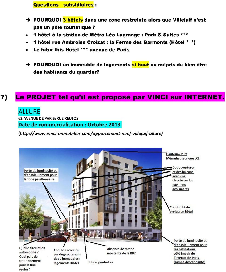Hôtel *** avenue de Paris POURQUOI un immeuble de logements si haut au mépris du bien-être des habitants du quartier?