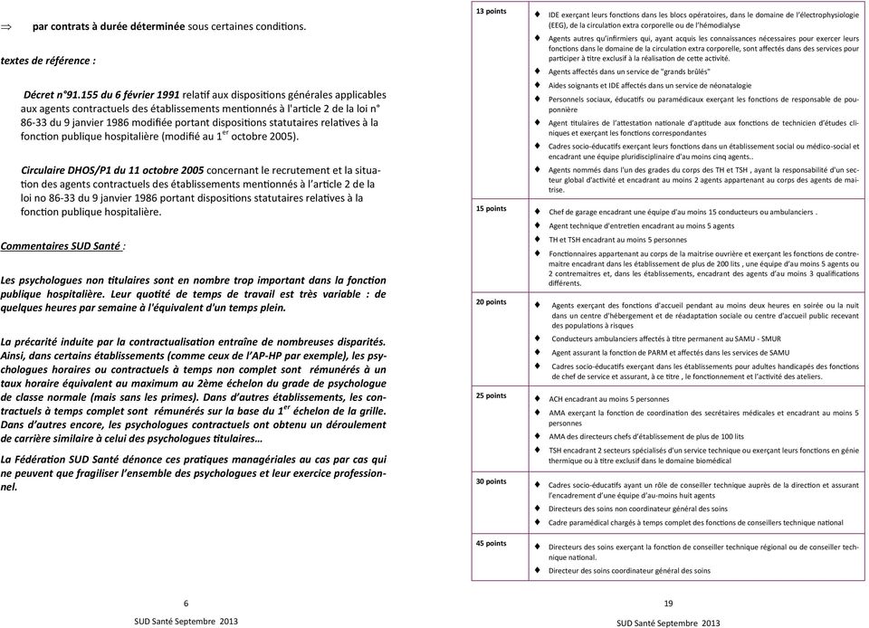 dispositions statutaires relatives à la fonction publique hospitalière (modifié au 1 er octobre 2005).