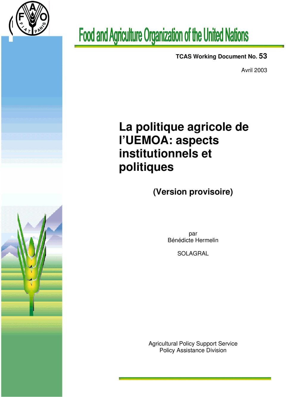 institutionnels et politiques (Version provisoire) par