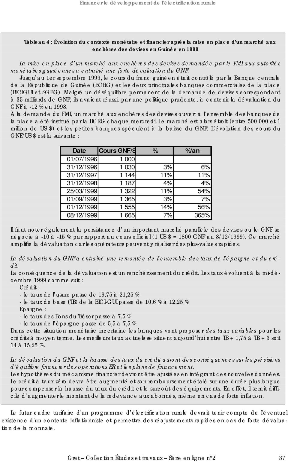Jusqu au 1er septembre 1999, le cours du franc guinéen était contrôlé par la Banque centrale de la République de Guinée (BCRG) et les deux principales banques commerciales de la place (BICIGUI et