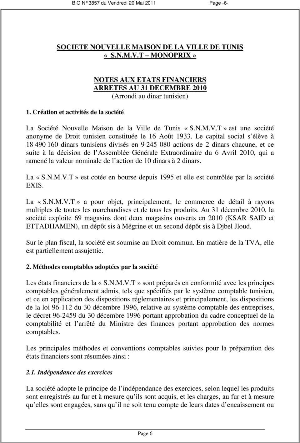 lle de Tunis «S.N.M.V.T» est une société anonyme de Droit tunisien constituée le 16 Août 1933.