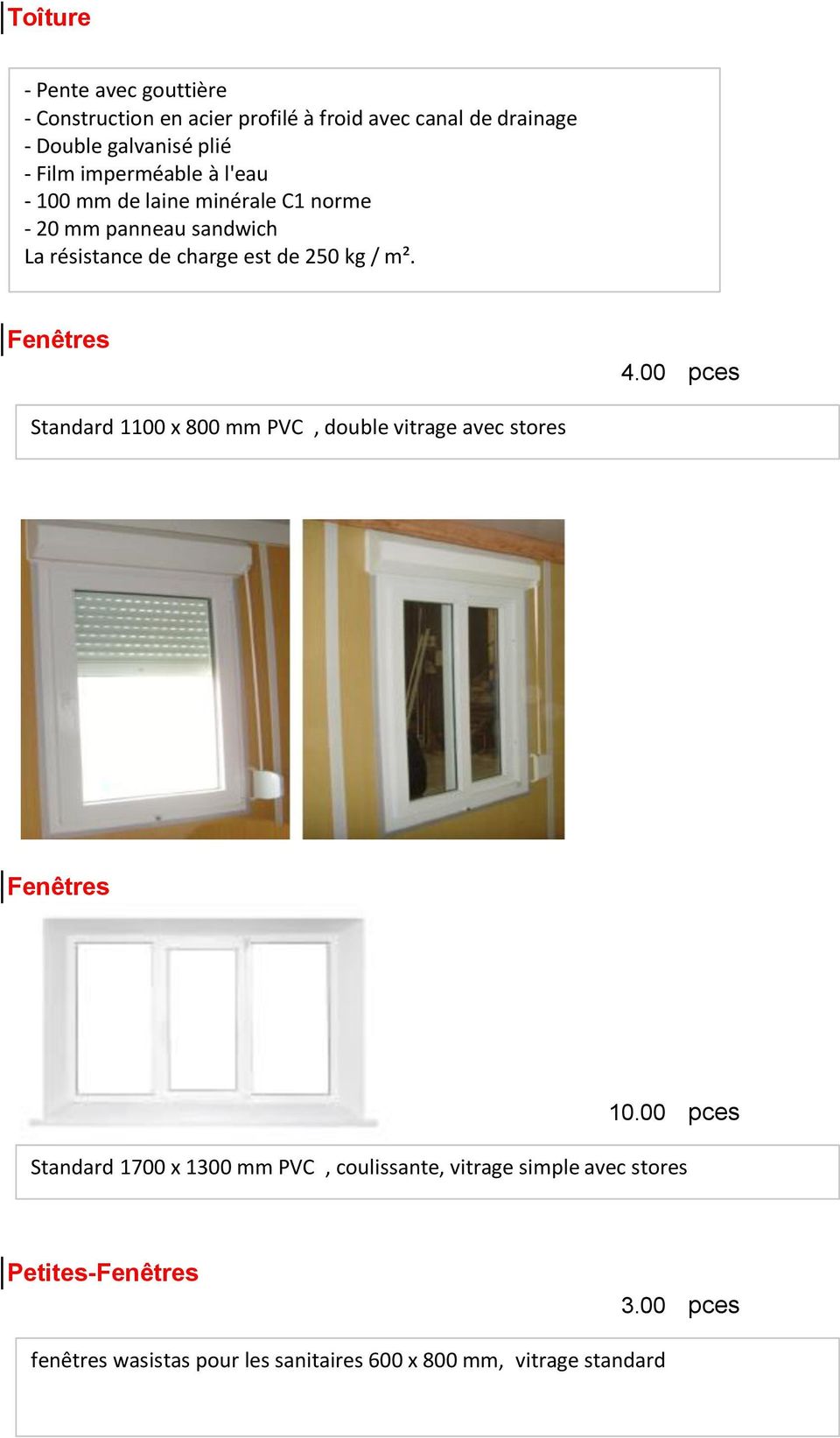 Fenêtres 4.00 pces Standard 1100 x 800 mm PVC, double vitrage avec stores Fenêtres 10.