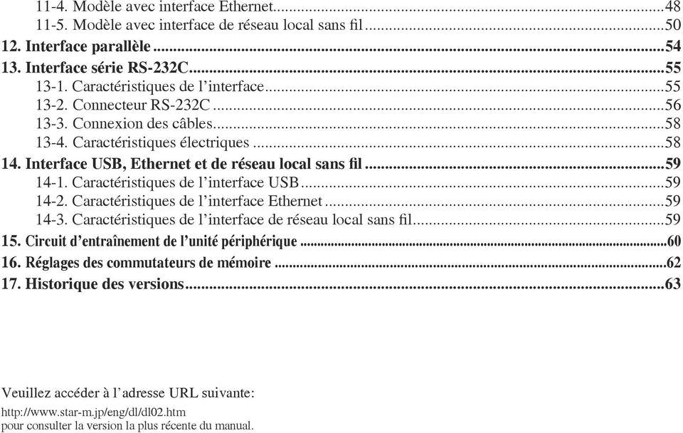 Caractéristiques de l interface USB...59 14-2. Caractéristiques de l interface Ethernet...59 14-3. Caractéristiques de l interface de réseau local sans fil...59 15.