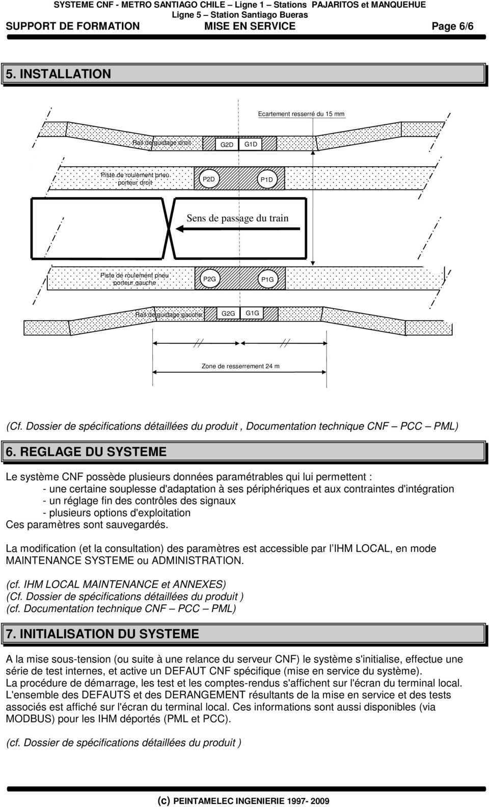 guidage gauche G2G G1G Zone de resserrement 24 m (Cf. Dossier de spécifications détaillées du produit, Documentation technique CNF PCC PML) 6.