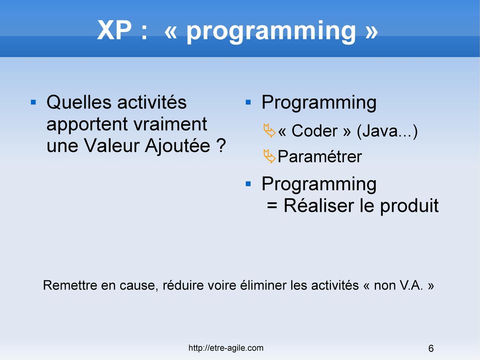 ..) Paramétrer Programming = Réaliser le produit Remettre en
