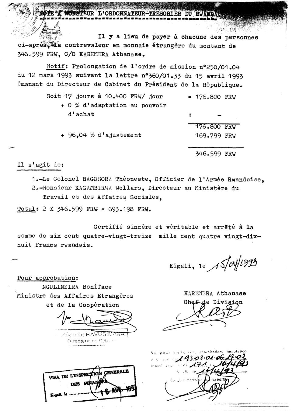 04 du q2 mars 1993 suivant la lettre n ~60/01.5} du 15 avril 199~ émanant du Directeur de Cabinet du Président de la République. Soit 17 jours à 10.