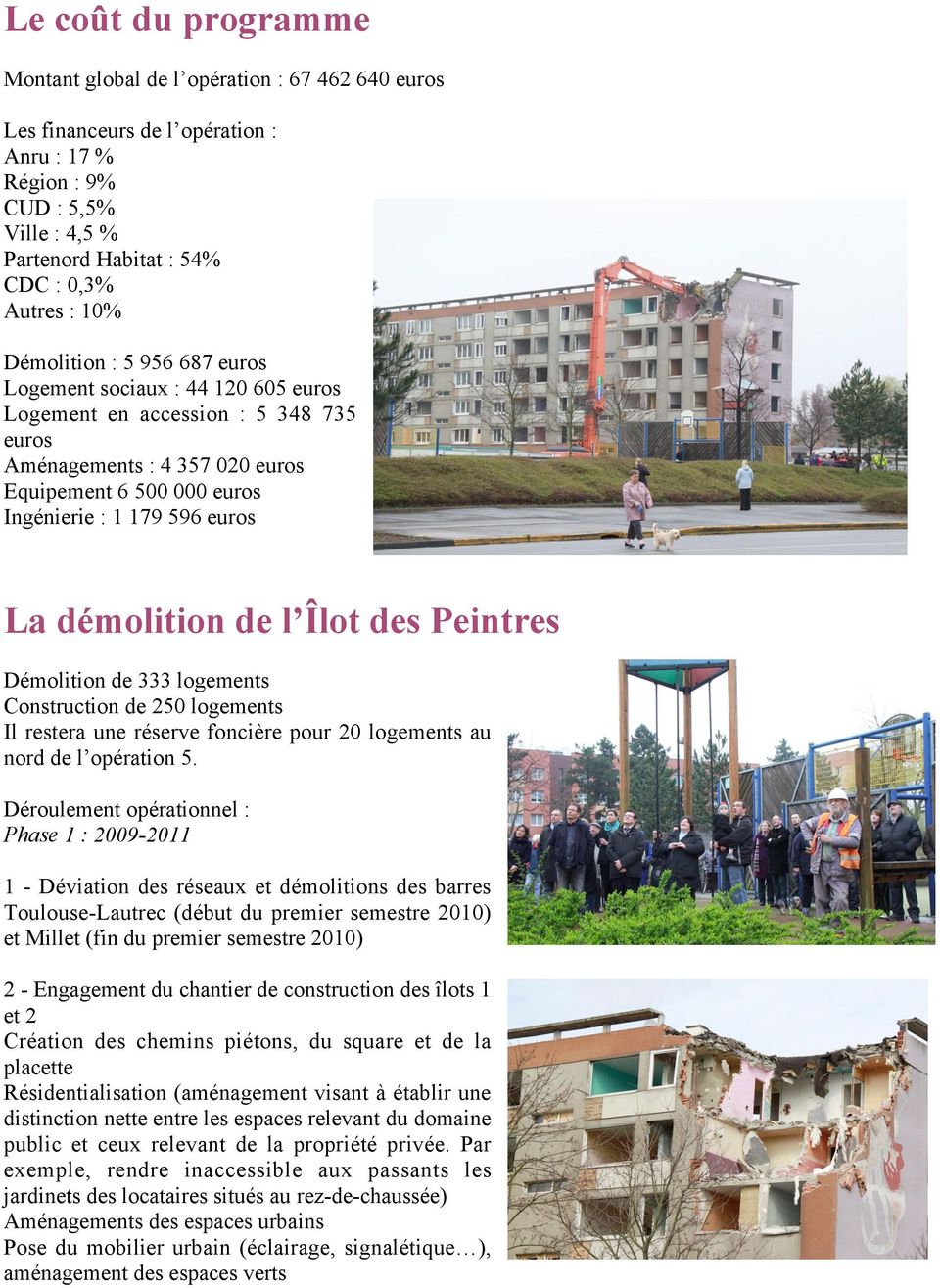 démolition de l Îlot des Peintres Démolition de 333 logements Construction de 250 logements Il restera une réserve foncière pour 20 logements au nord de l opération 5.