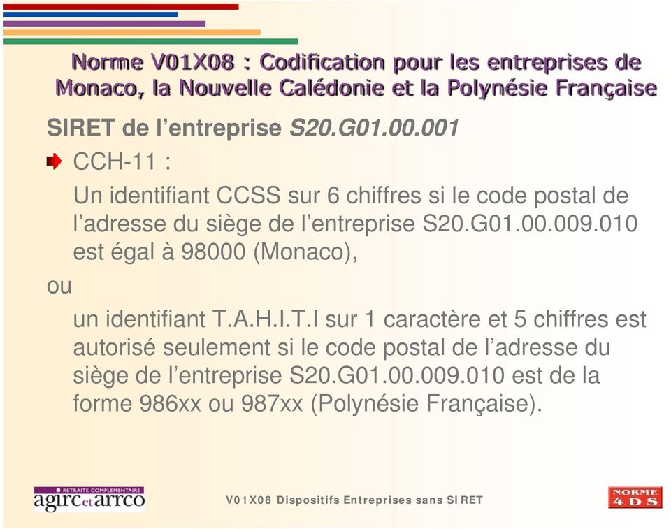 entreprise S20.G01.00.009.010 est égal à 98000 (Monaco), ou un identifiant T.