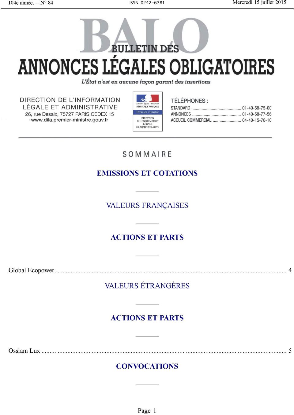 EMISSIONS ET COTATIONS VALEURS FRANÇAISES ACTIONS