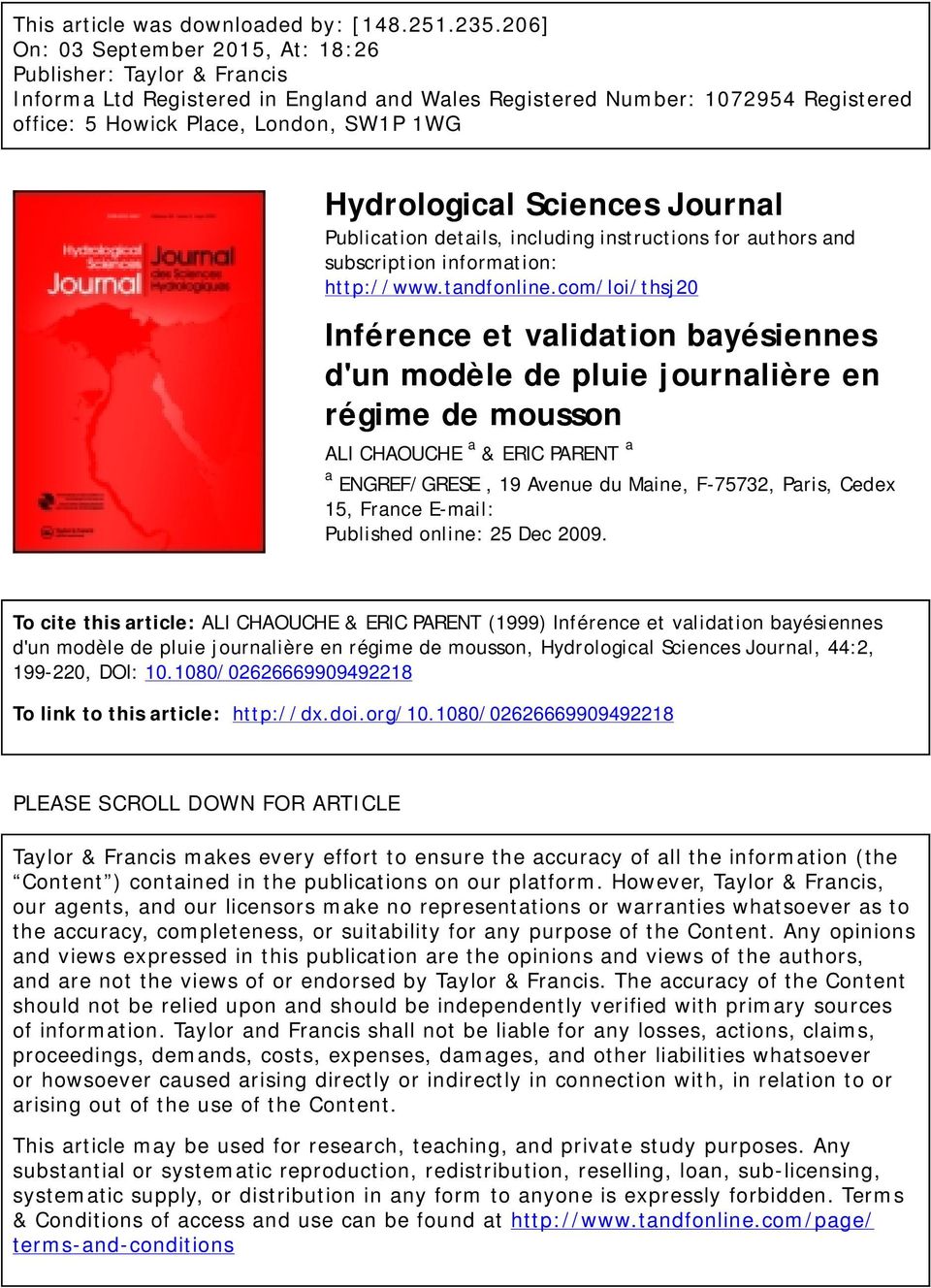 Hydrological Sciences Journal Publication details, including instructions for authors and subscription information: http://www.tandfonline.