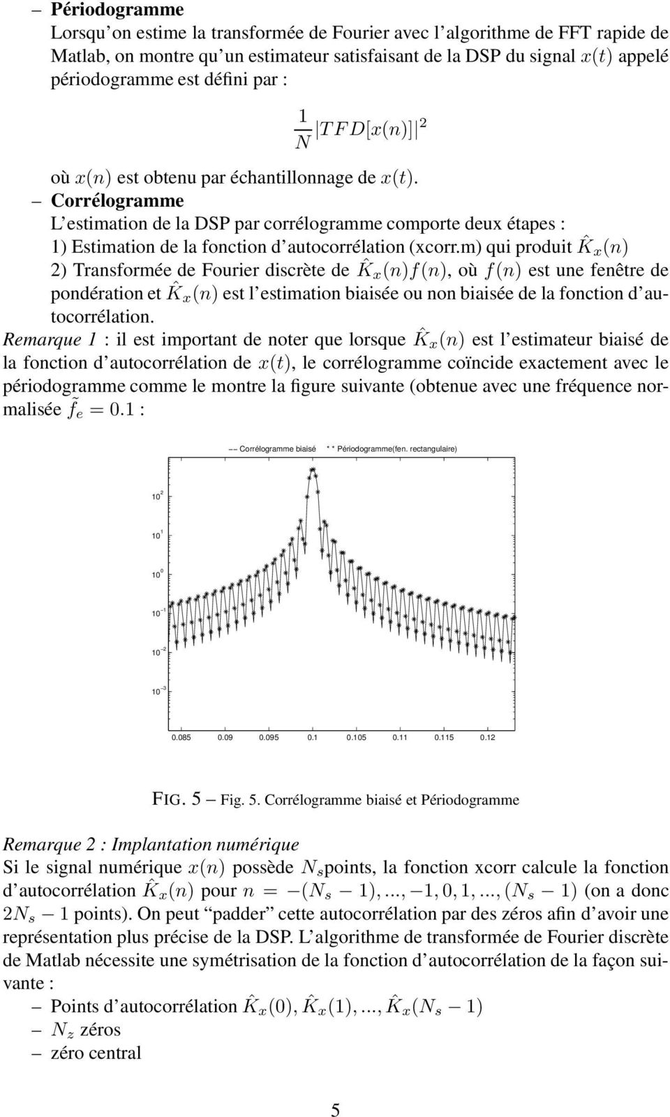 m) qui produit ˆK x (n) ) Transformée de Fourier discrète de ˆK x (n)f(n), où f(n) est une fenêtre de pondération et ˆK x (n) est l estimation biaisée ou non biaisée de la fonction d autocorrélation.