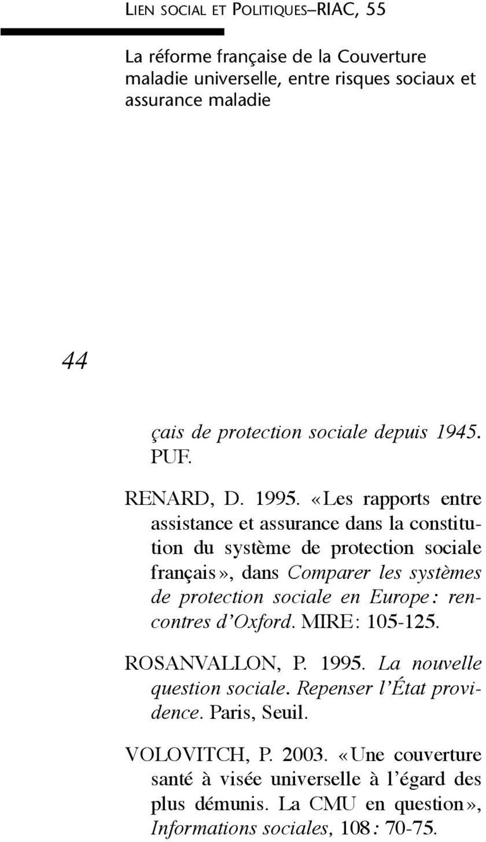 «Les rapports entre assistance et assurance dans la constitution du système de protection sociale français», dans Comparer les systèmes de protection sociale en