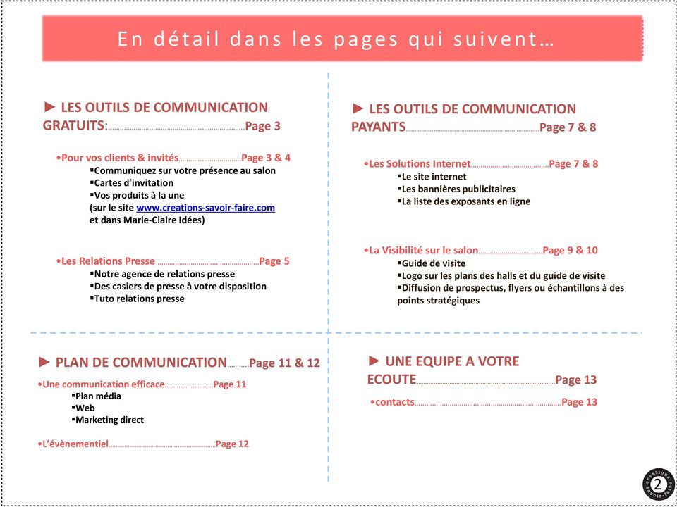 com et dans Marie-Claire Idées) LES OUTILS DE COMMUNICATION PAYANTS.....Page 7 & 8 Les Solutions Internet.