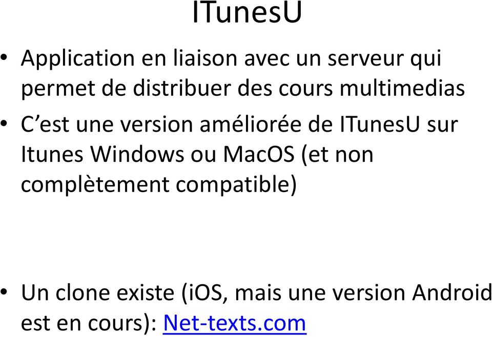 ITunesU sur Itunes Windows ou MacOS (et non complètement