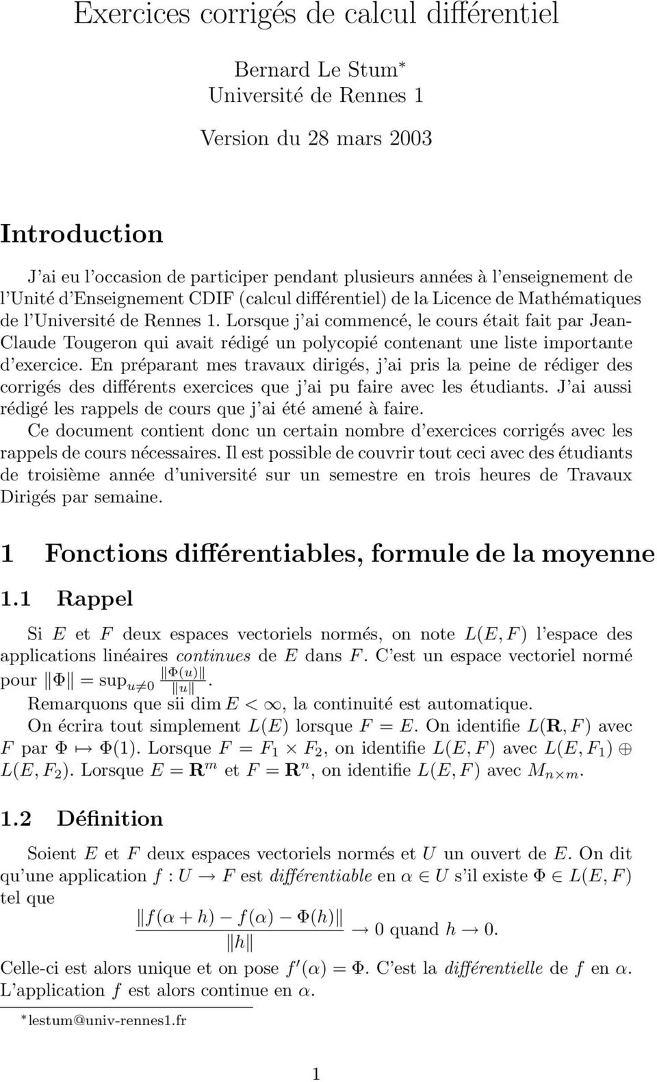 Exercices corrigés de calcul différentiel - PDF Free Download
