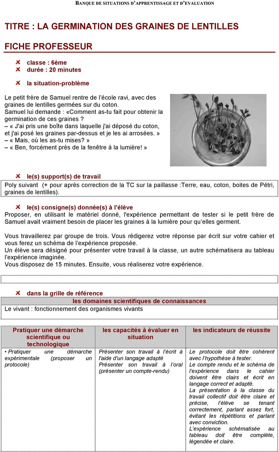 TITRE : LA GERMINATION DES GRAINES DE LENTILLES - PDF Free Download