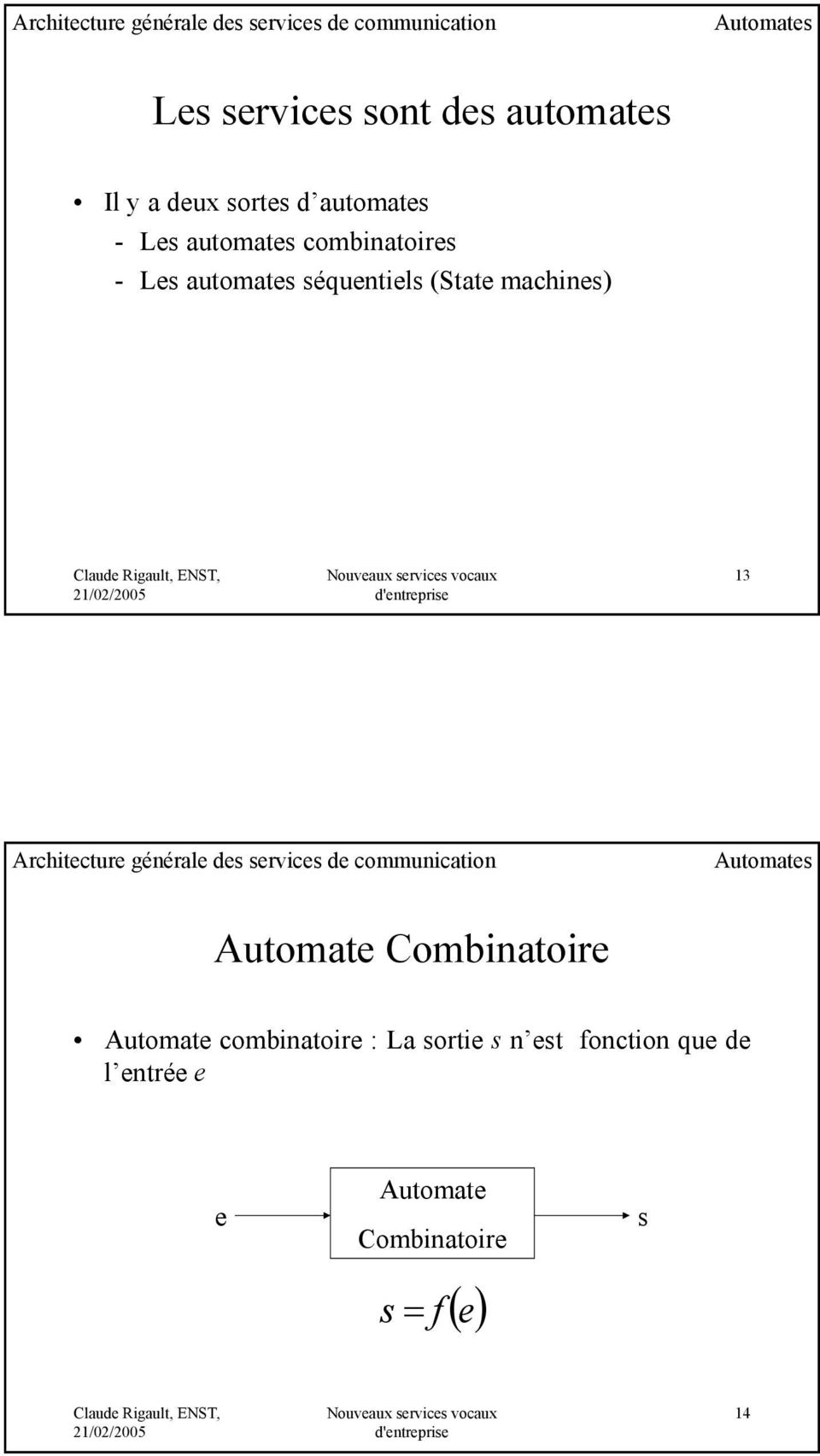 machines) 13 Architecture générale des services de communication Automates Automate Combinatoire