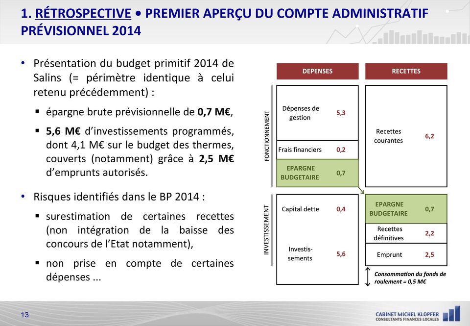 4,1 M sur le budget des thermes, couverts (notamment) grâce à 2,5 M d emprunts autorisés.