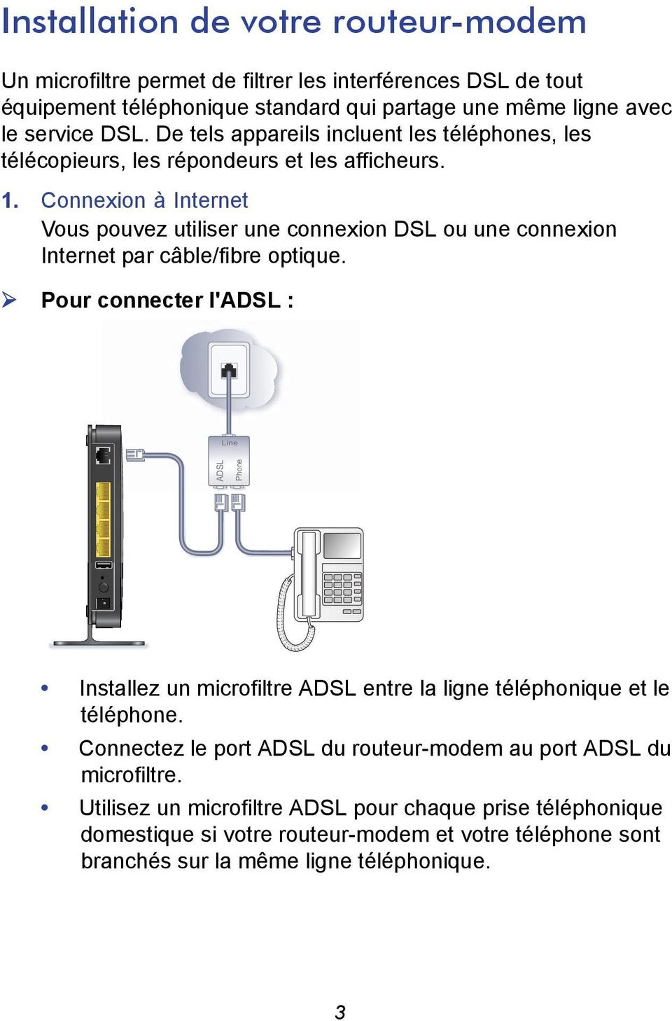 Connexion à Internet Vous pouvez utiliser une connexion DSL ou une connexion Internet par câble/fibre optique.