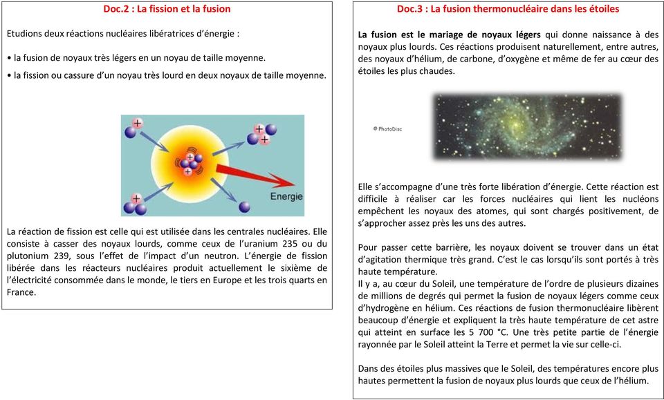 3 : La fusion thermonucléaire dans les étoiles La fusion est le mariage de noyaux légers qui donne naissance à des noyaux plus lourds.
