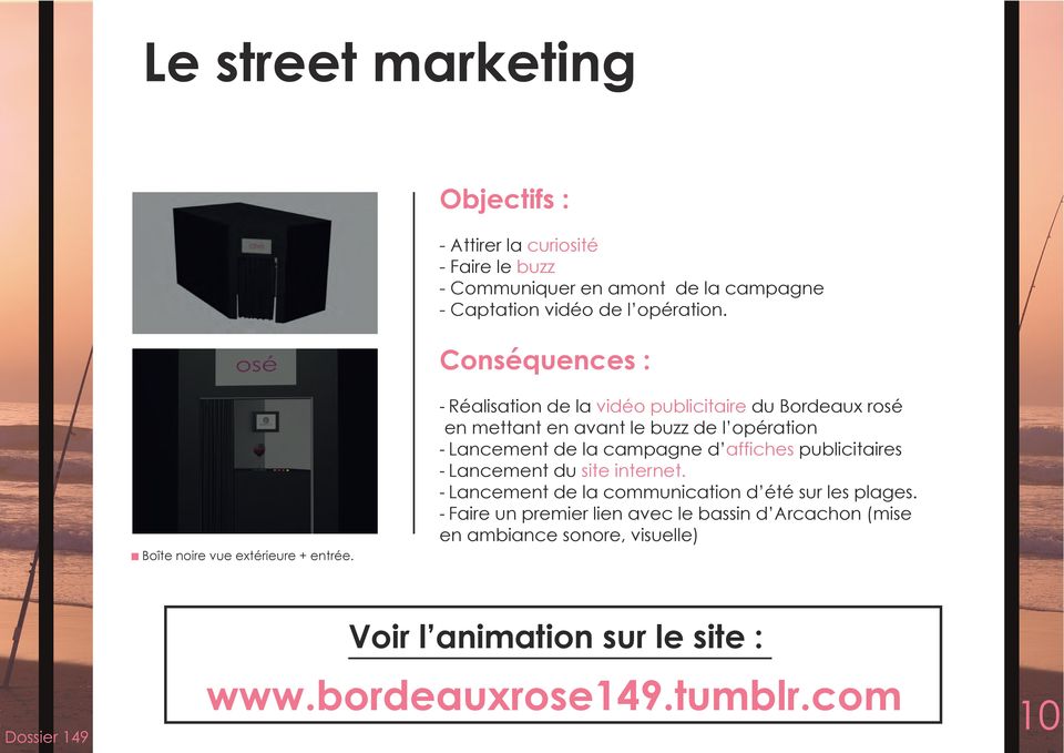 - Réalisation de la vidéo publicitaire du Bordeaux rosé en mettant en avant le buzz de l opération - Lancement de la campagne d affiches