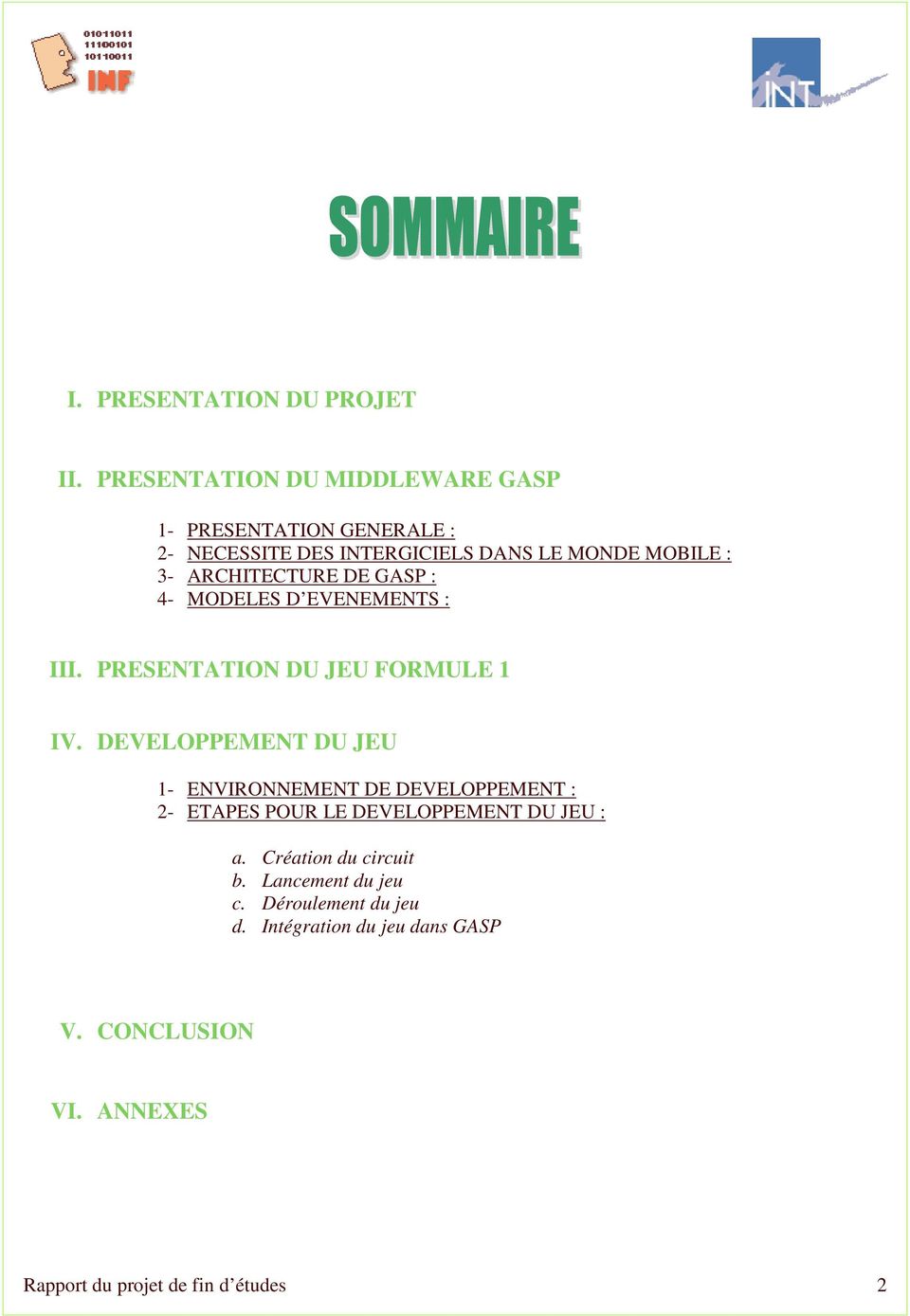ARCHITECTURE DE GASP : 4- MODELES D EVENEMENTS : III. PRESENTATION DU JEU FORMULE 1 IV.