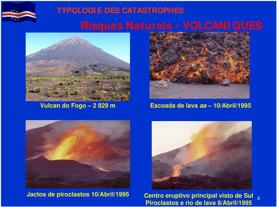 Jactos de piroclastos 10/Abril/1995 Centro eruptivo