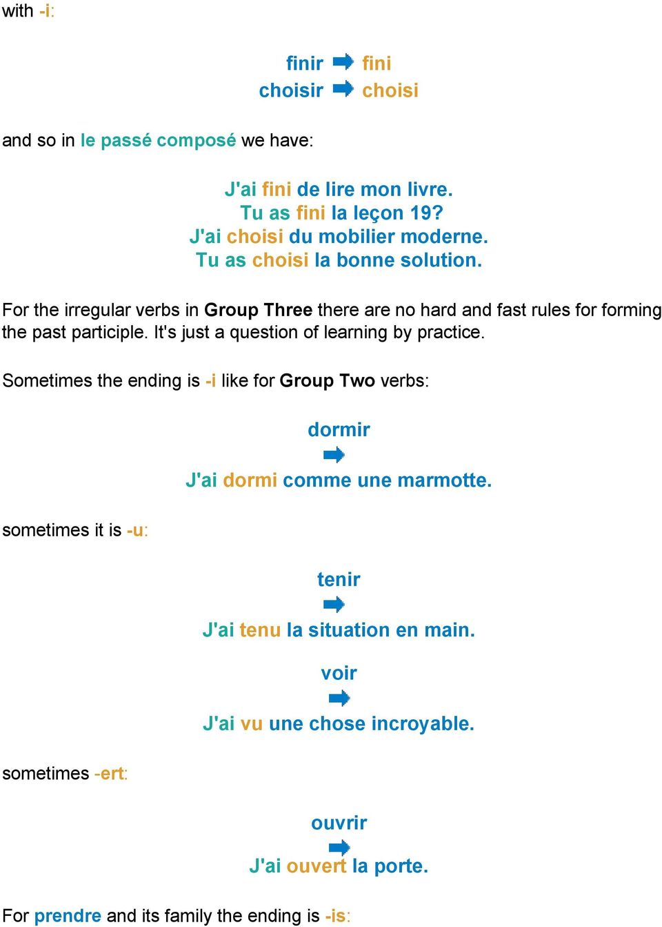 For the irregular verbs in Group Three there are no hard and fast rules for forming the past participle. It's just a question of learning by practice.