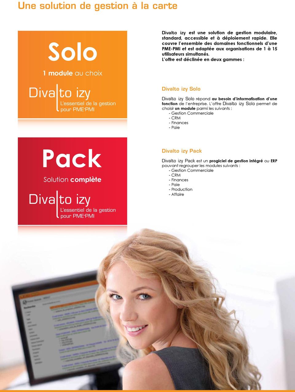 L offre est déclinée en deux gammes : Divalto izy Solo Divalto izy Solo répond au besoin d informatisation d une fonction de l entreprise.