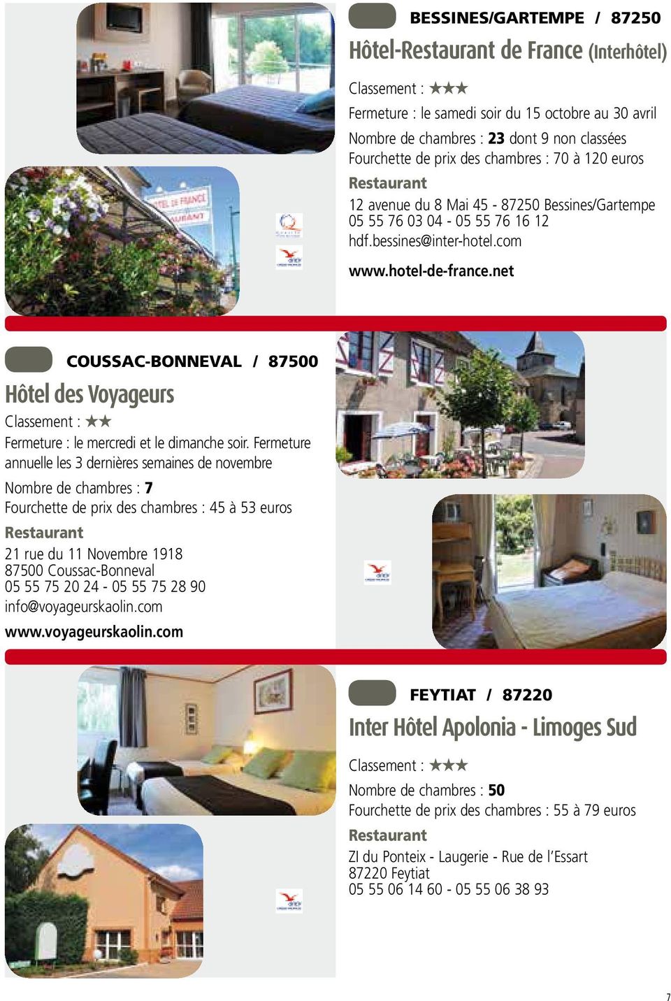 net COUSSAC-BONNEVAL / 87500 Hôtel des Voyageurs Classement : Fermeture : le mercredi et le dimanche soir.
