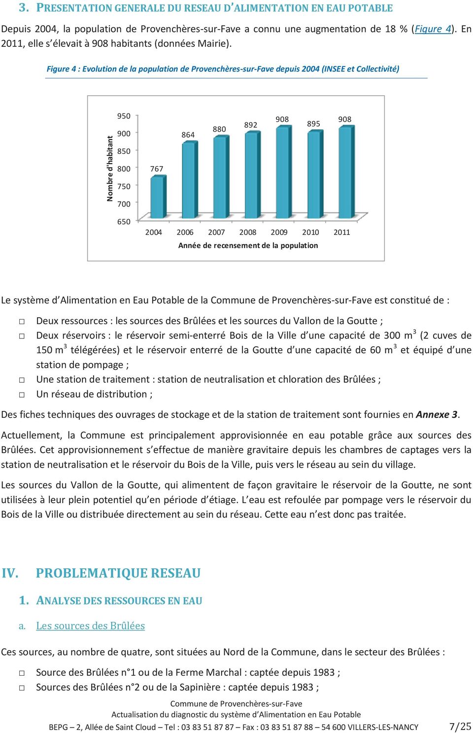Figure 4 : Evolution de la population de Provenchères-sur-Fave depuis 2004 (INSEE et Collectivité) Nombre d'habitant 950 900 850 800 750 700 767 864 880 892 908 895 908 650 2004 2006 2007 2008 2009