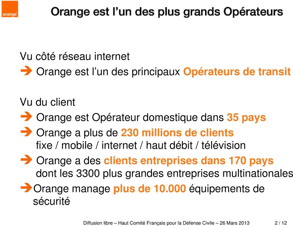 débit / télévision Orange a des clients entreprises dans 170 pays dont les 3300 plus grandes entreprises multinationales