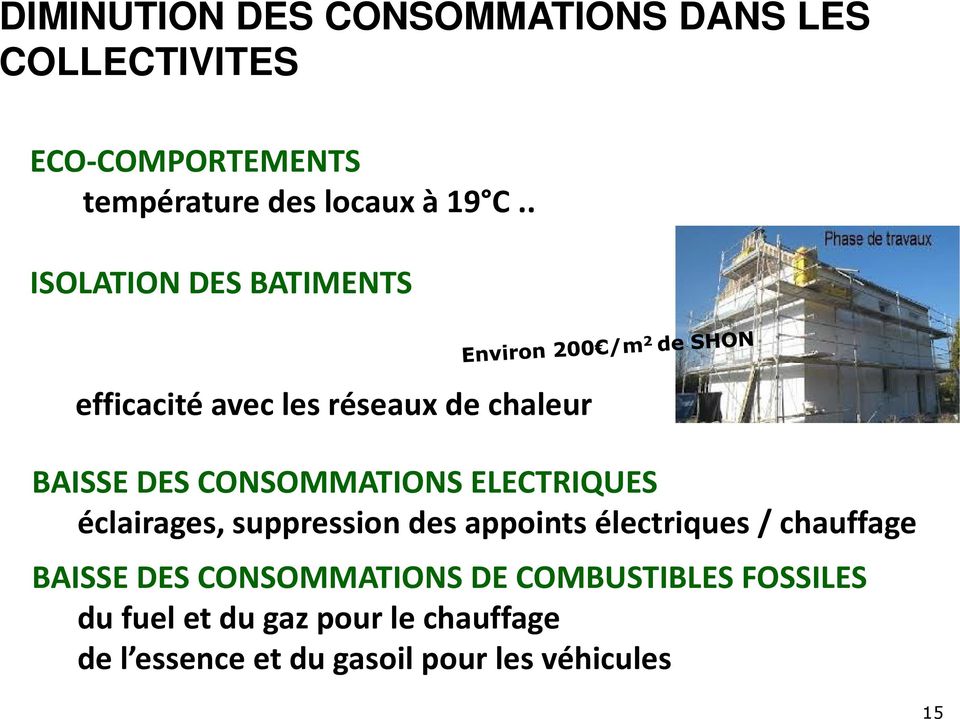 ELECTRIQUES éclairages, suppression des appoints électriques / chauffage BAISSE DES CONSOMMATIONS