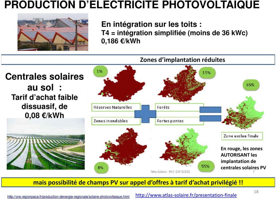 implantation réduites En rouge, les zones AUTORISANT les implantation de centrales solaires PV mais