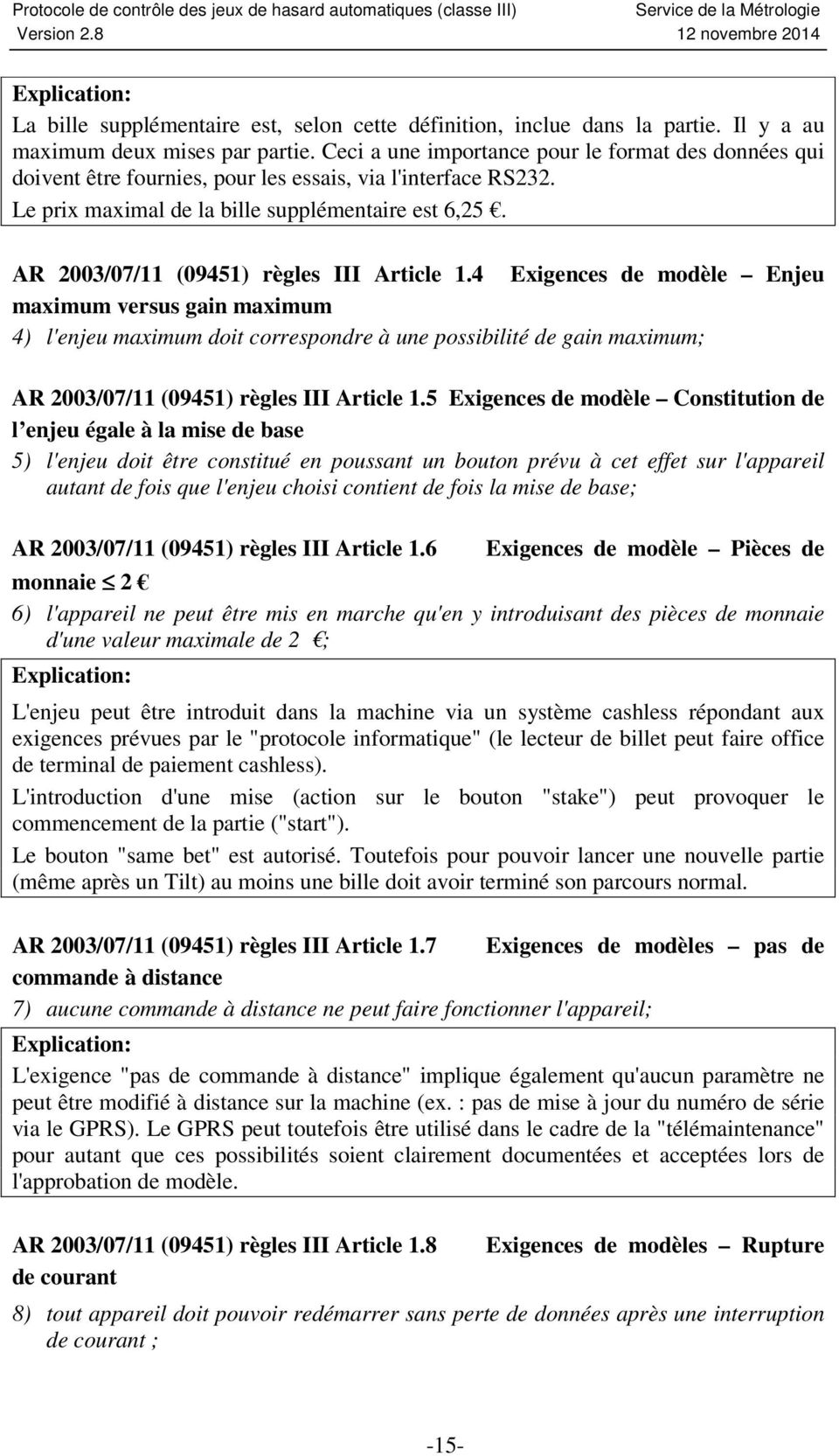 AR 2003/07/11 (09451) règles III Article 1.