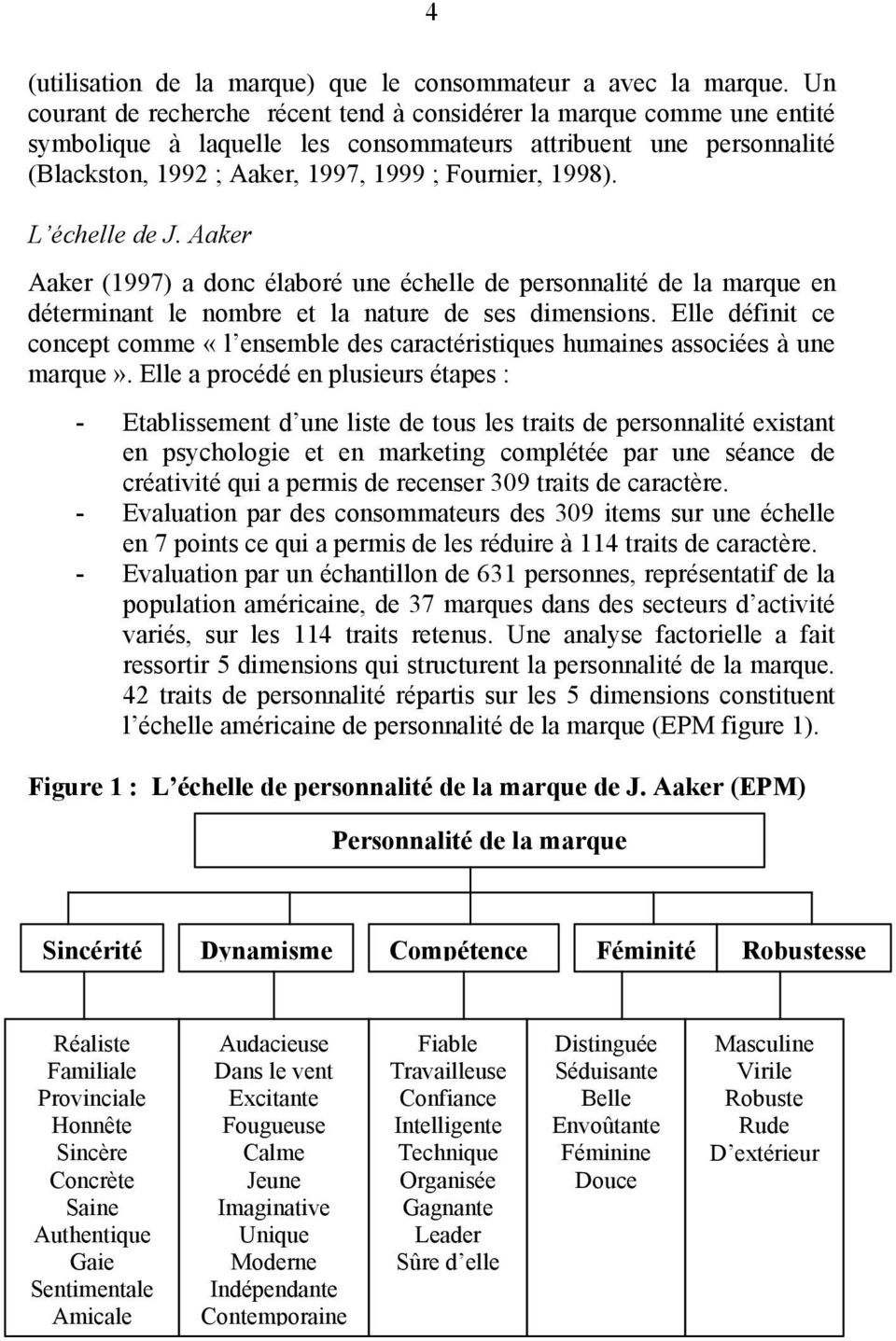 L échelle de J. Aaker Aaker (1997) a donc élaboré une échelle de personnalité de la marque en déterminant le nombre et la nature de ses dimensions.