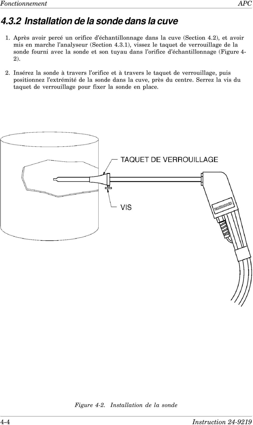 1), vissez le taquet de verrouillage de la sonde fourni avec la sonde et son tuyau dans l orifice d échantillonnage (Figure 4-2). 2.