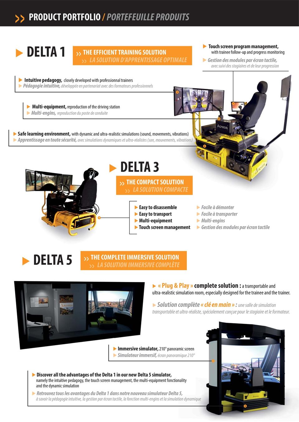 Multi-equipment, reproduction of the driving station Multi-engins, reproduction du poste de conduite Safe learning environment, with dynamic and ultra-realistic simulations (sound, movements,