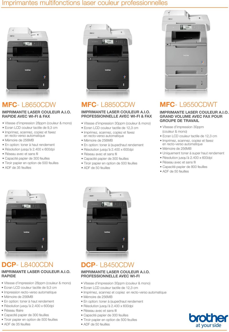 12,3 cm Imprimez, cannez, copiez et faxez en recto-vero automatique En option: toner à (uper) ADF de 50 feuille IMPRIMANTE LASER COU