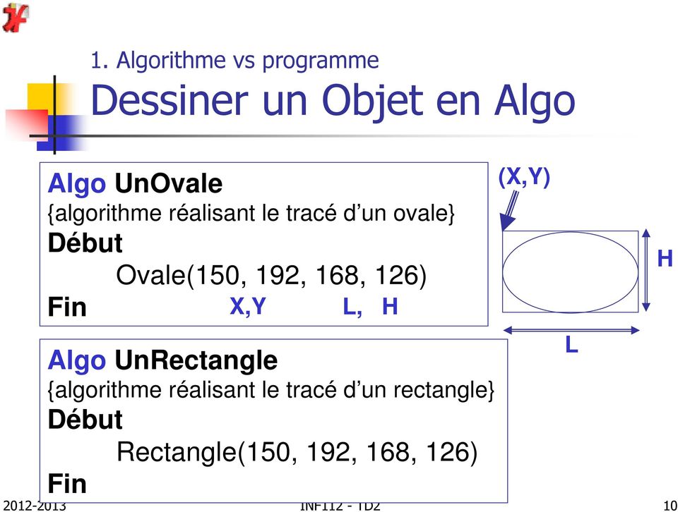 126) Fin X,Y L, H Algo UnRectangle {algorithme réalisant le tracé d un
