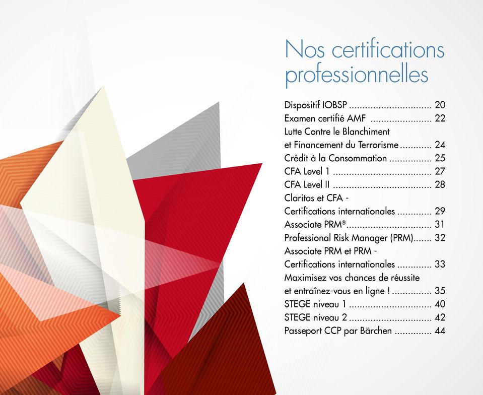 .. 28 Claritas et CFA - Certifications internationales... 29 Associate PRM... 31 Professional Risk Manager (PRM).