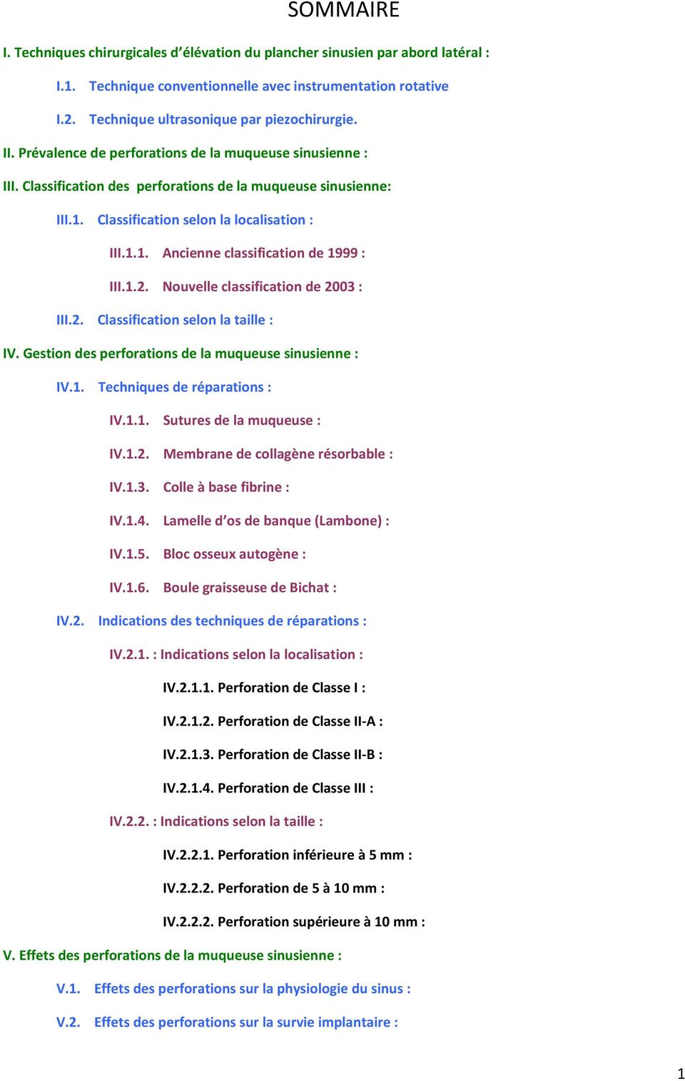 1.2. Nouvelle classification de 2003 : III.2. Classification selon la taille : IV. Gestion des perforations de la muqueuse sinusienne : IV.1. Techniques de réparations : IV.1.1. Sutures de la muqueuse : IV.
