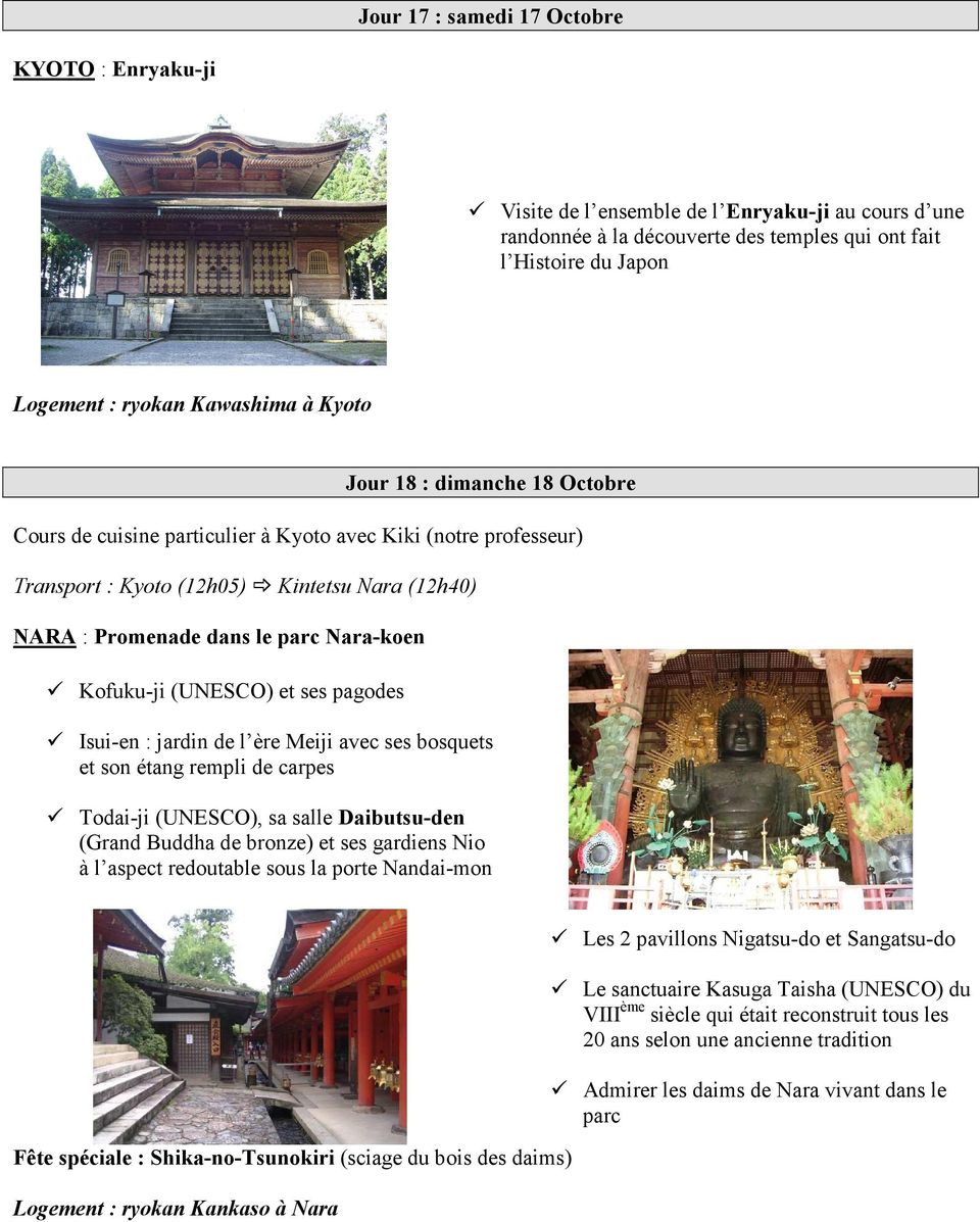 (UNESCO) et ses pagodes Isui-en : jardin de l ère Meiji avec ses bosquets et son étang rempli de carpes Todai-ji (UNESCO), sa salle Daibutsu-den (Grand Buddha de bronze) et ses gardiens Nio à l
