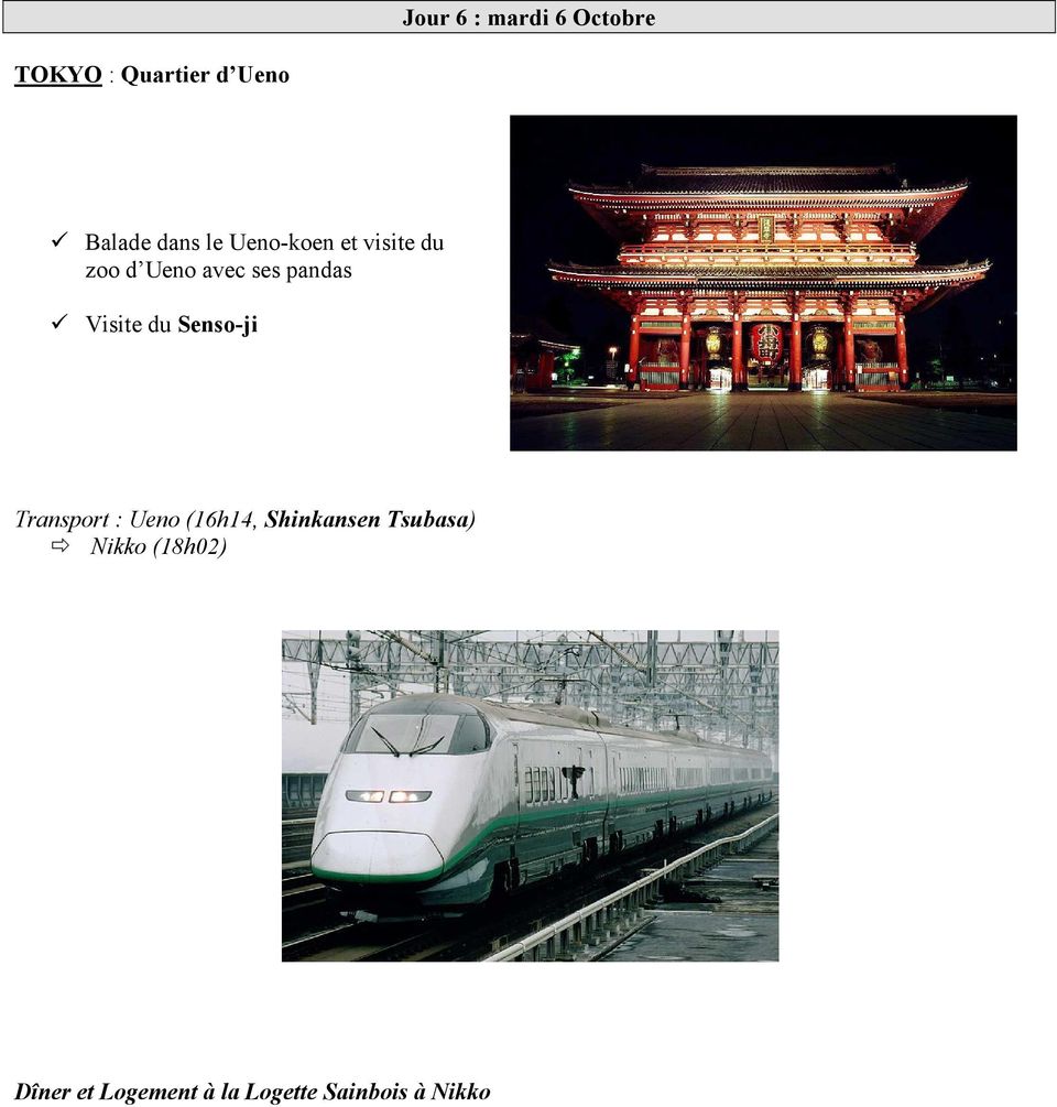Visite du Senso-ji Transport : Ueno (16h14, Shinkansen
