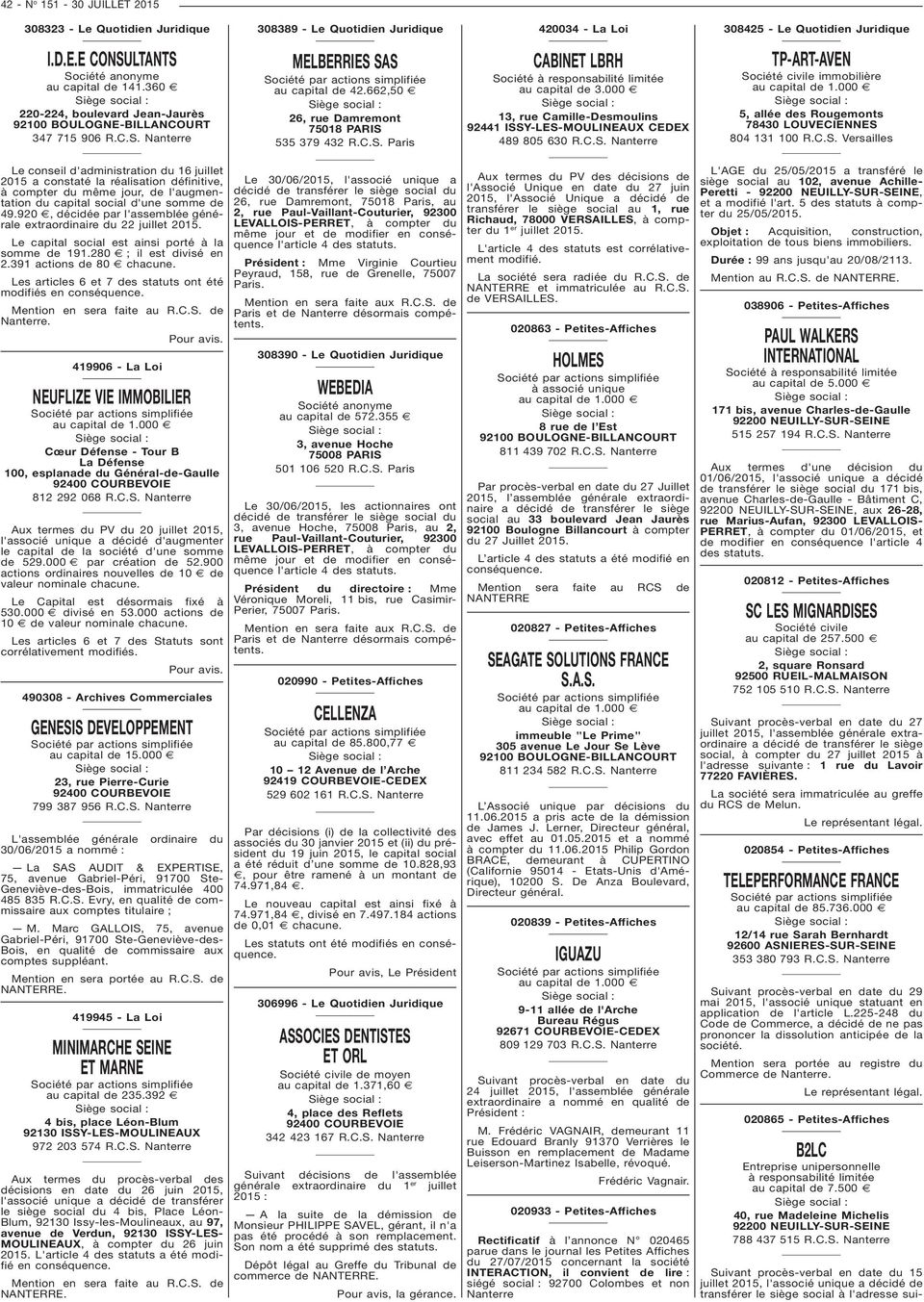 Édition quotidienne des Journaux Judiciaires Associés : Petites affiches Le  Quotidien Juridique La Loi - Archives Commerciales de la France - PDF Free  Download