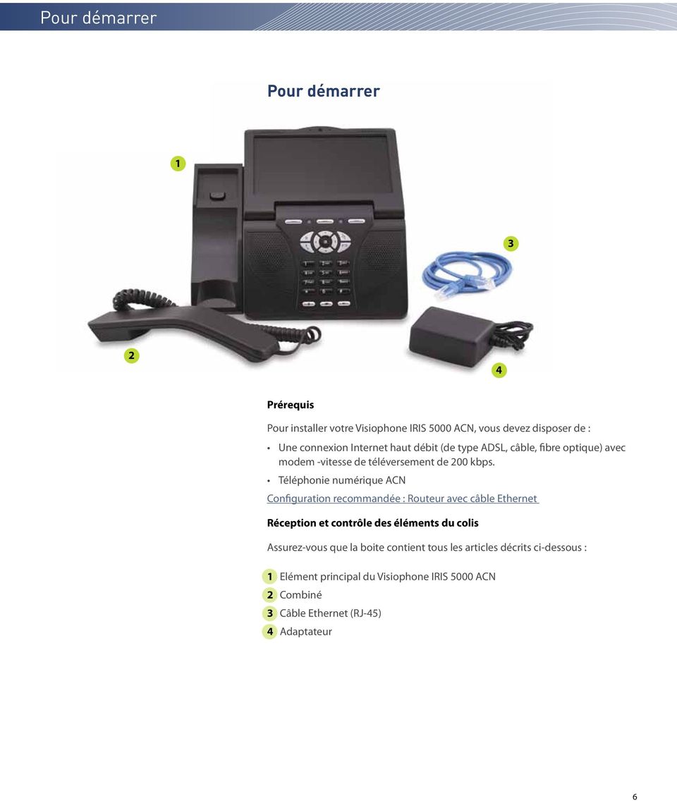 Téléphonie numérique ACN Configuration recommandée : Routeur avec câble Ethernet Réception et contrôle des éléments du colis