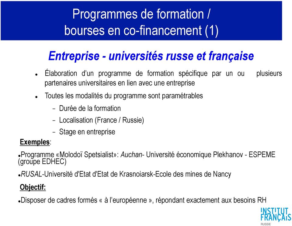 Localisation (France / Russie) - Stage en entreprise Exemples: Programme «Molodoï Spetsialist»: Auchan- Université économique Plekhanov - ESPEME (groupe