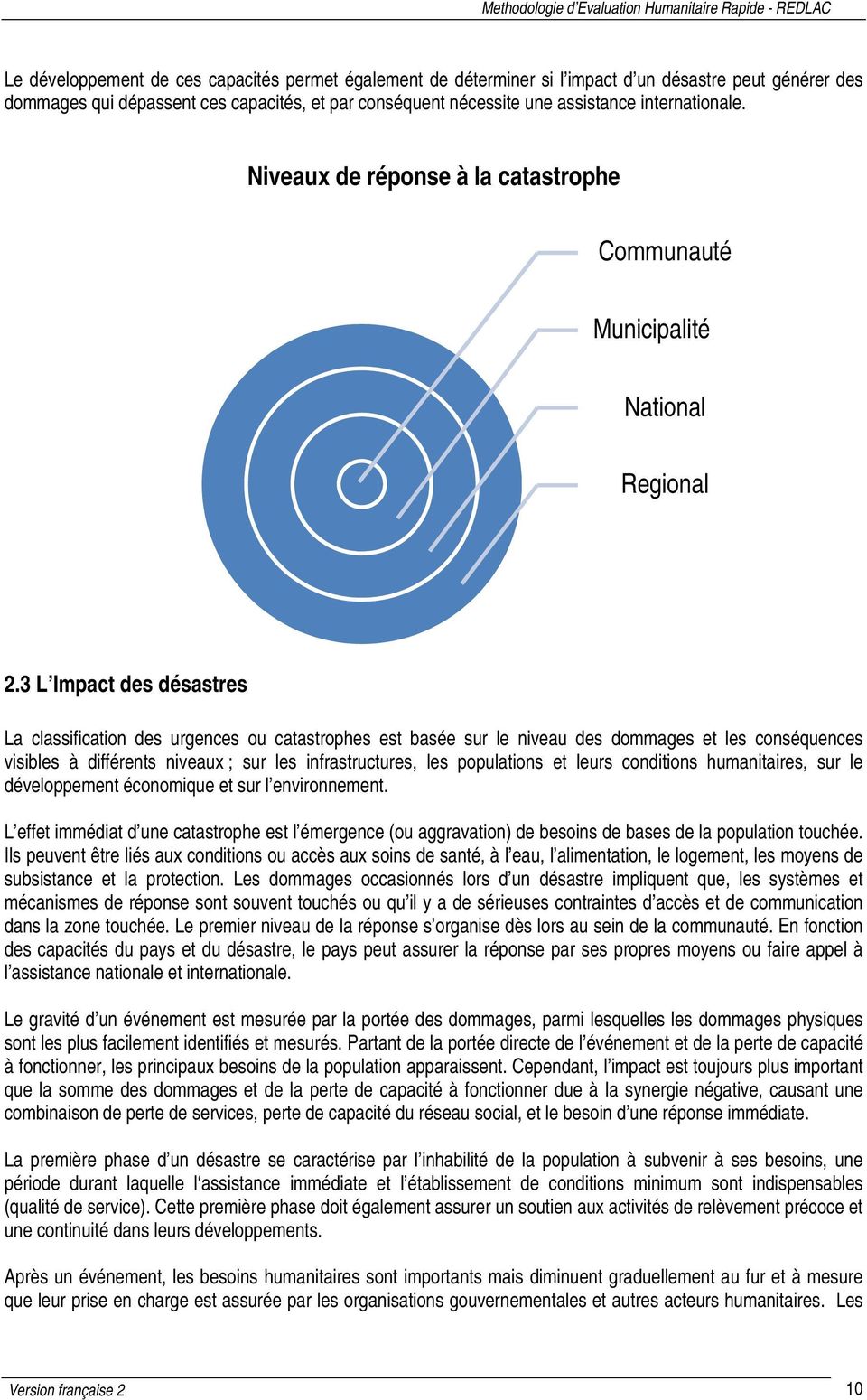 3 L Impact des désastres La classification des urgences ou catastrophes est basée sur le niveau des dommages et les conséquences visibles à différents niveaux ; sur les infrastructures, les